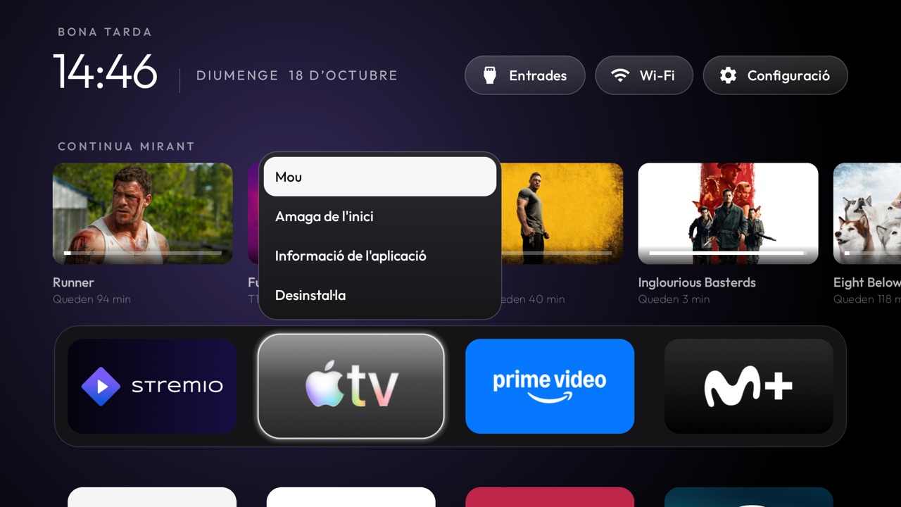 The menu that appears when you hold OK on an app